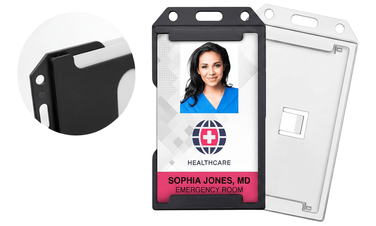 Porta acreditación múltiple vertical para varias tarjetas a ambos lados
