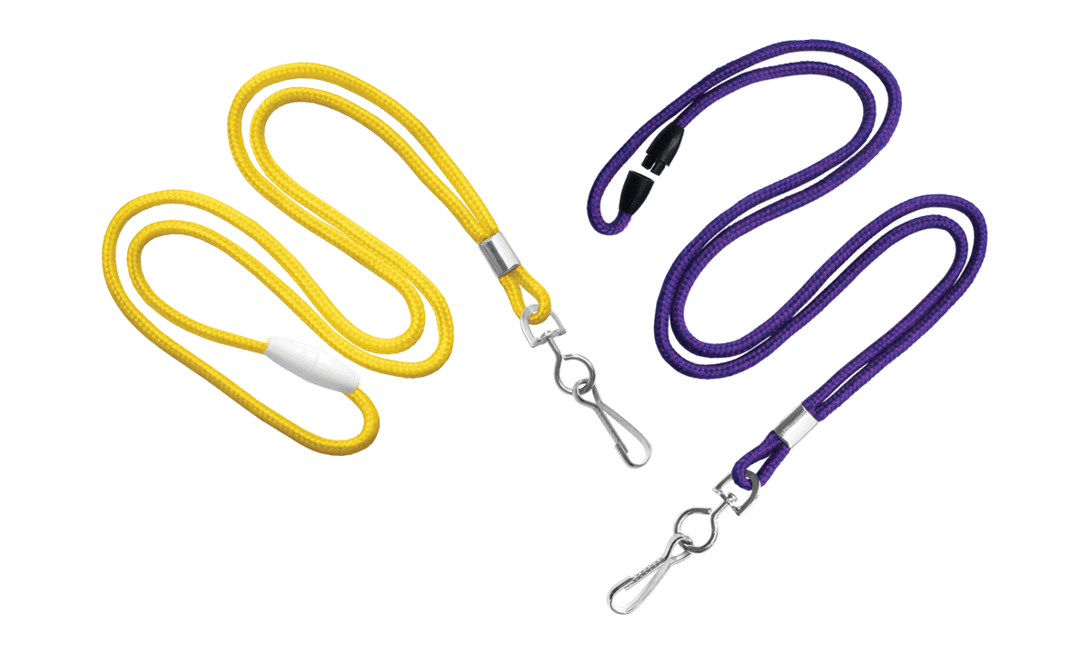 Lanyards redondos de 3 mm con mosquetón giratorio metálico y cierre de seguridad