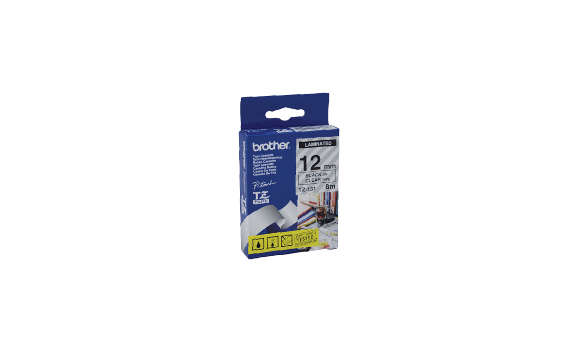 Cintas Brother P-touch, 12 mm, Negro sobre cinta transparente