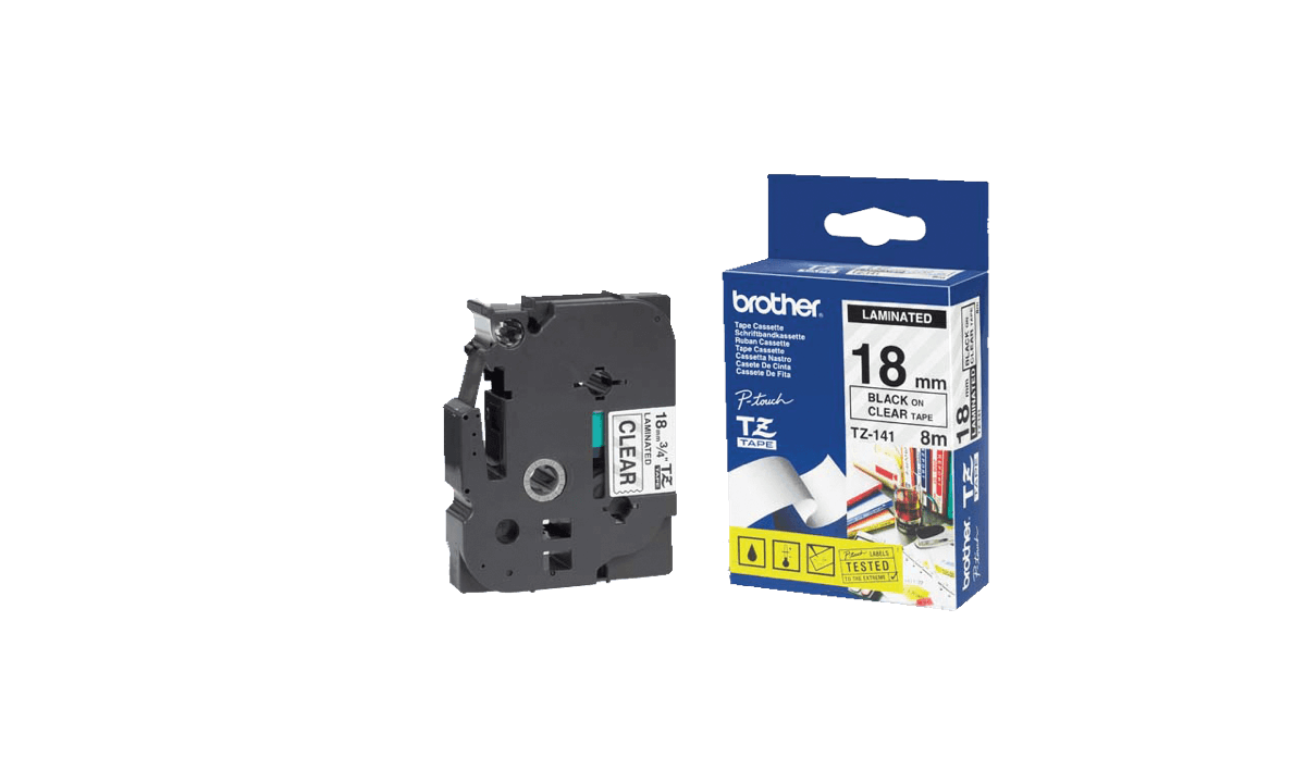 Cintas Brother P-touch, 18 mm, Negro sobre cinta transparente