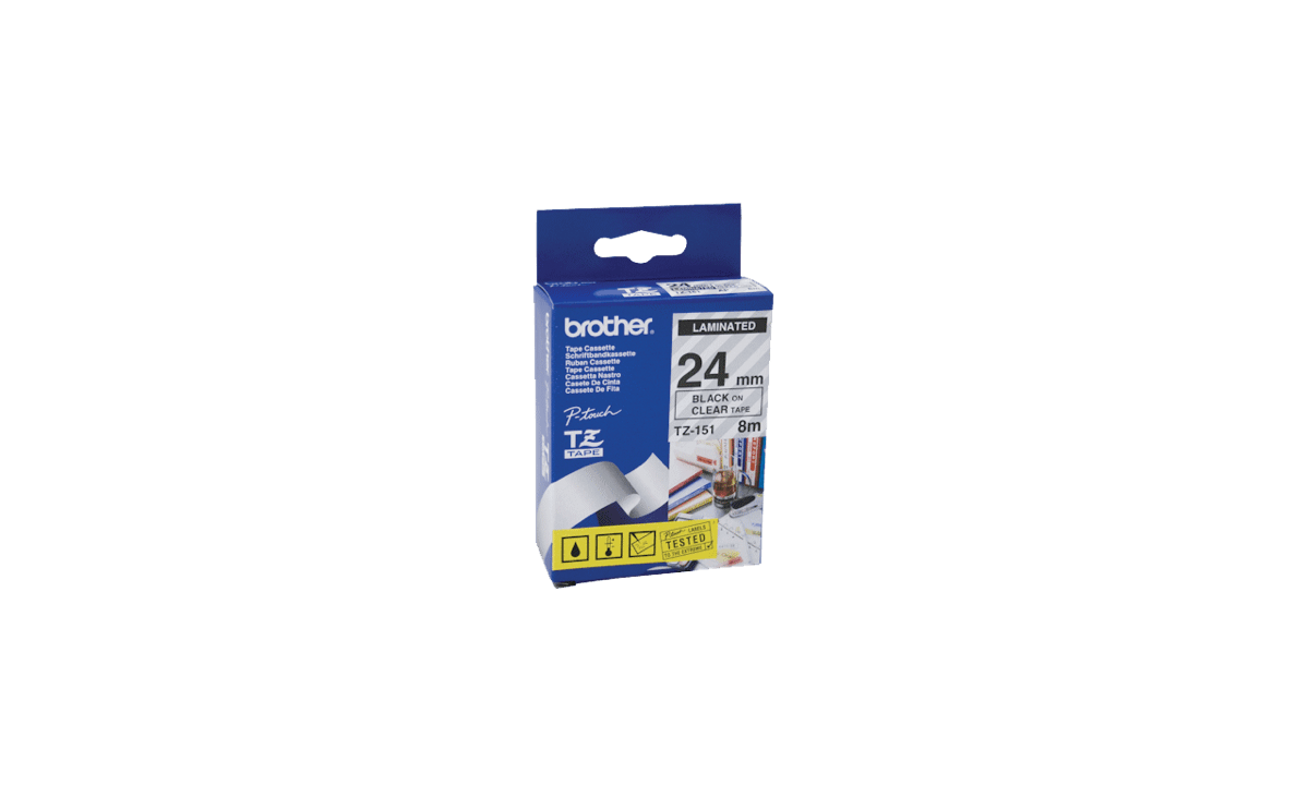 Cintas Brother P-touch, 24 mm, Negro sobre cinta transparente