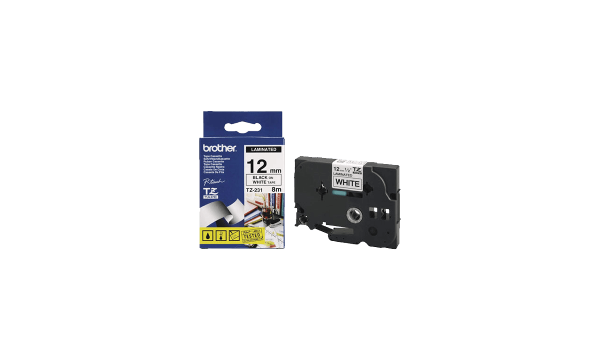 Cintas Brother P-touch, 12 mm, Negro sobre cinta blanca