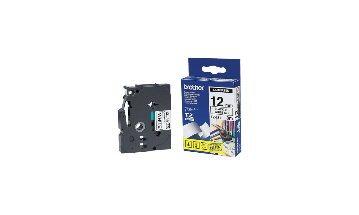 Cintas Brother P-touch, 12 mm, Azul sobre cinta blanca