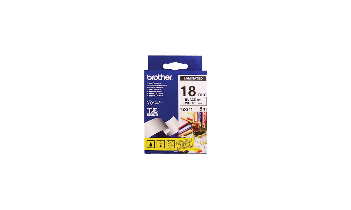 Cintas Brother P-touch, 18 mm, Negro sobre cinta blanca