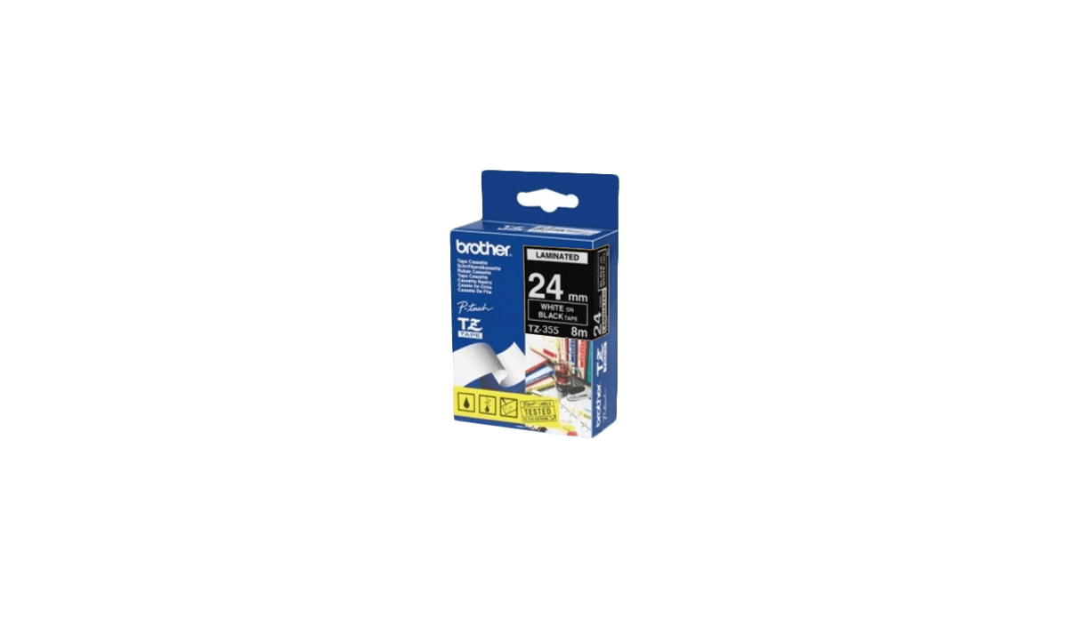 Cintas Brother P-touch, 24 mm, Blanco sobre cinta negra