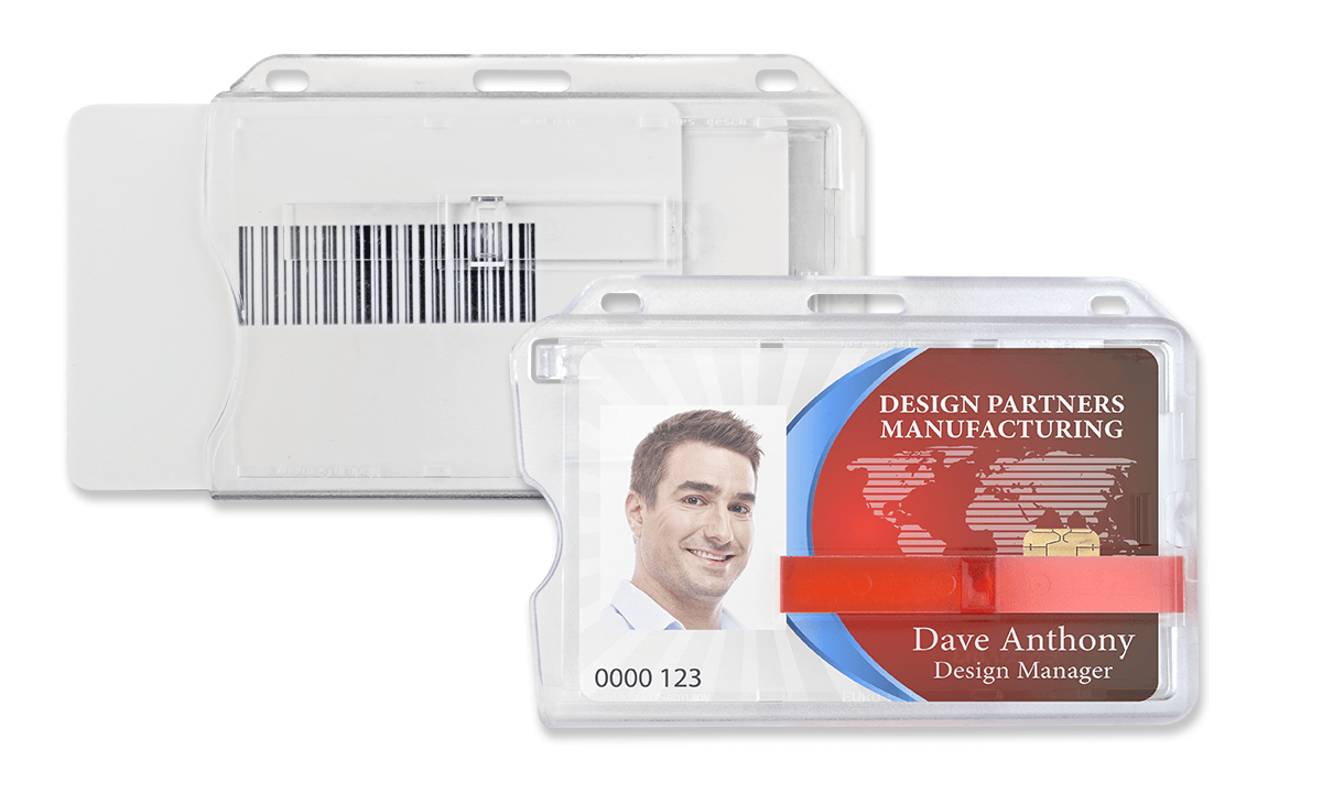 Porta acreditación rígido horizontal (de una tarjeta) con pestaña deslizante - Premium