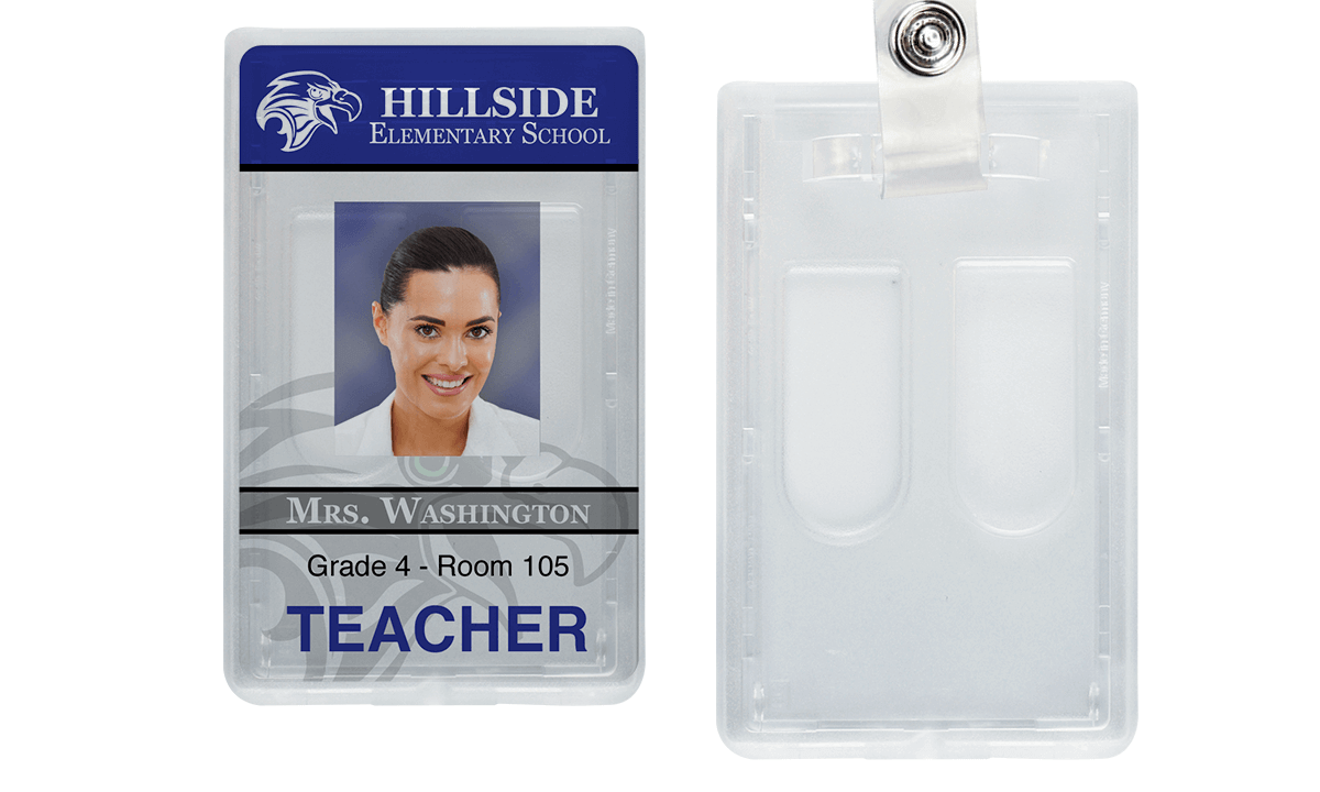 Porta acreditación rígido vertical para dos tarjetas con muesca para el pulgar - Premium