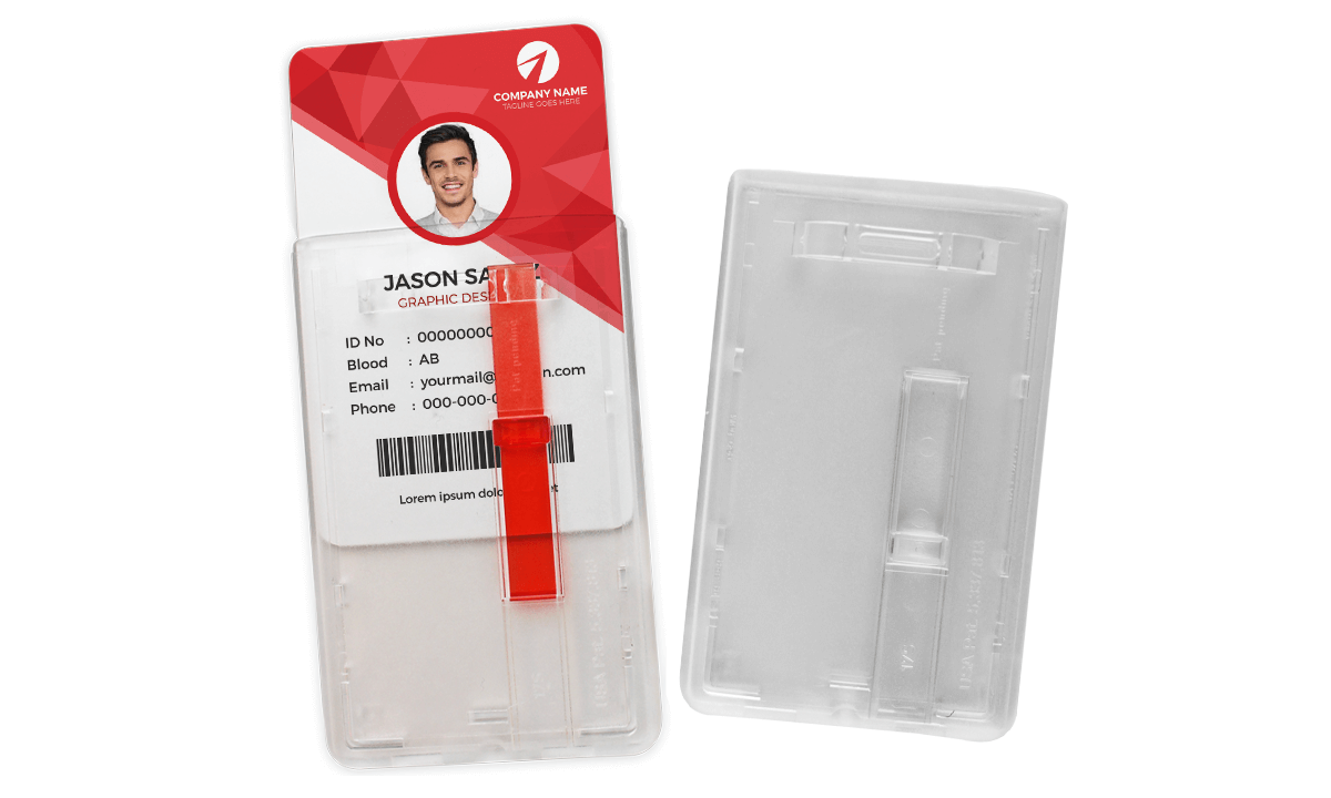 Porta acreditación vertical para una tarjeta con pestaña deslizante - Premium