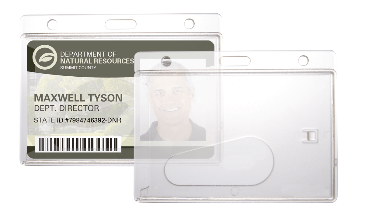 Porta acreditación rígido horizontal con muesca para el pulgar - Transparente
