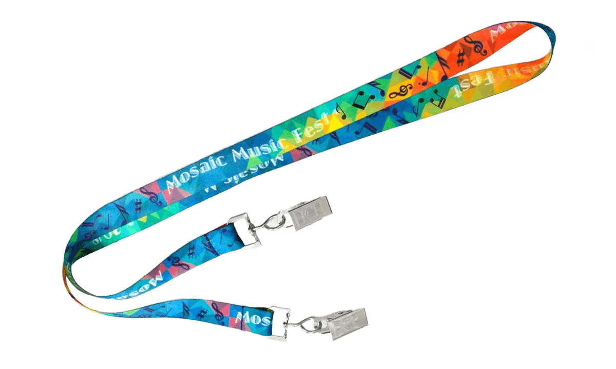 Lanyards personalizados de poliéster satinado 20 mm con doble fijación - Impresión a todo color