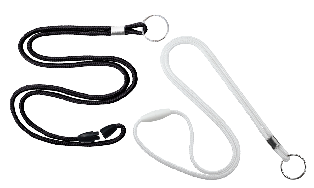 Lanyards redondos de 3 mm con anilla metálica y cierre de seguridad