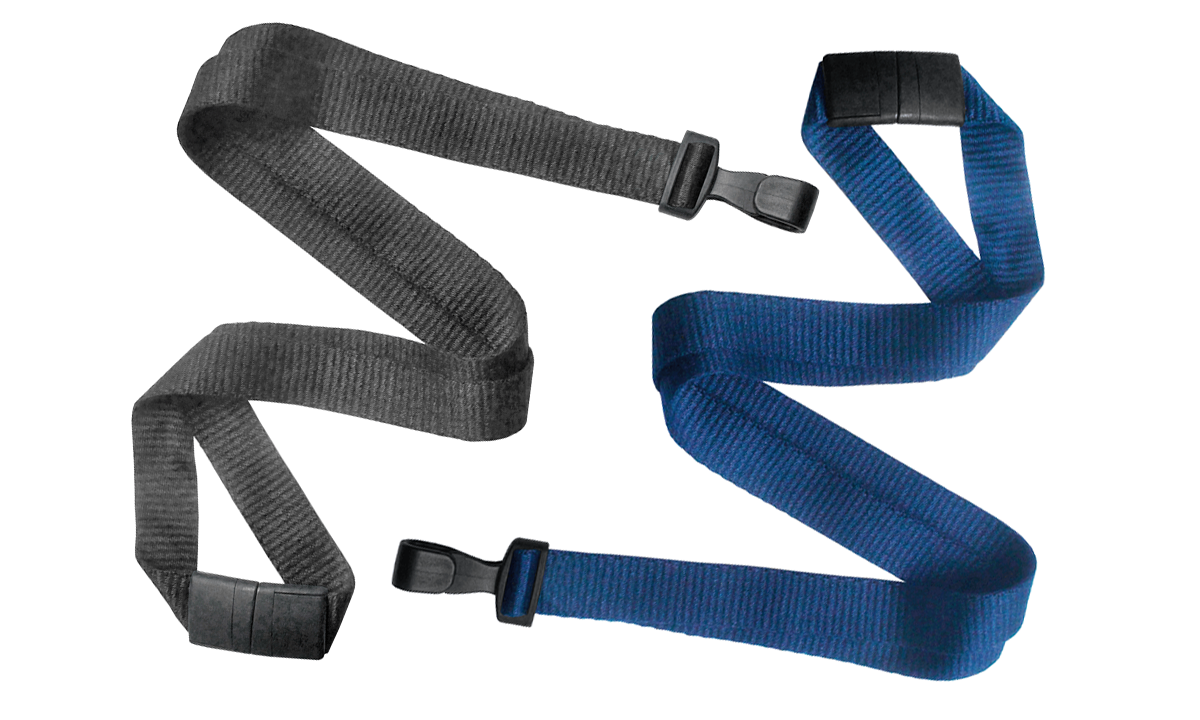 Lanyards de poliéster reciclado 10 mm con cierre de seguridad y mosquetón ancho de plástico no giratorio