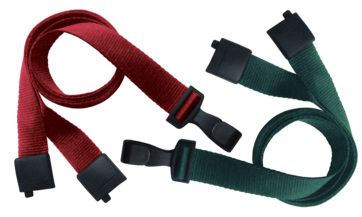 Lanyards de poliéster reciclado 15 mm con cierre de seguridad y mosquetón ancho de plástico no giratorio
