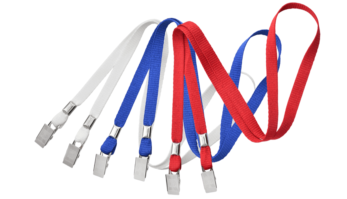 Lanyards planos de 10 mm con doble pinza metálica