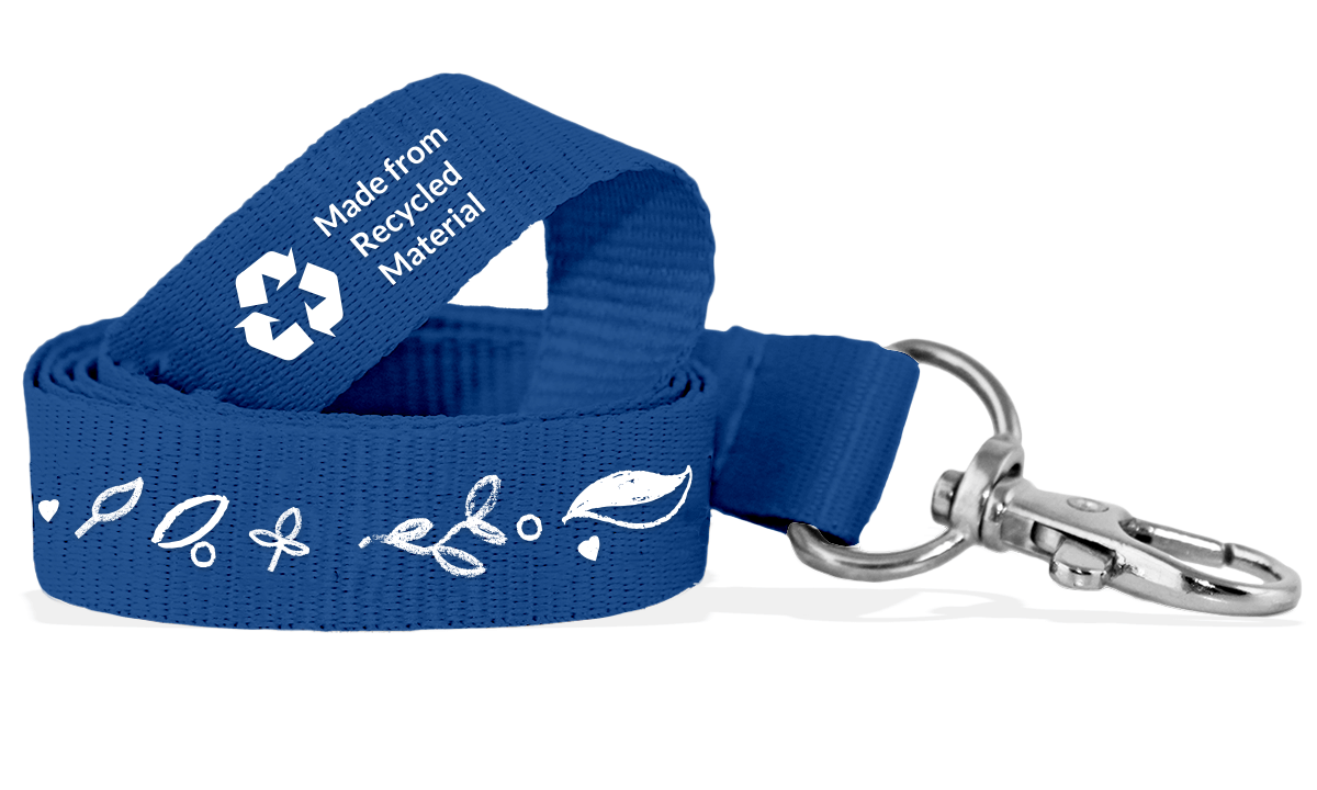 Lanyards personalizados de poliéster estriado reciclado 15 mm - 1 color de impresión