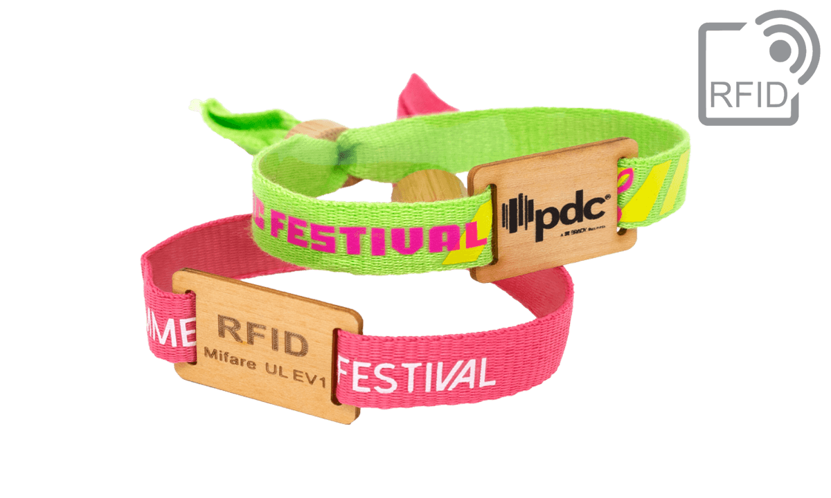 Pulseras RFID ecológicas de tela con deslizador de madera