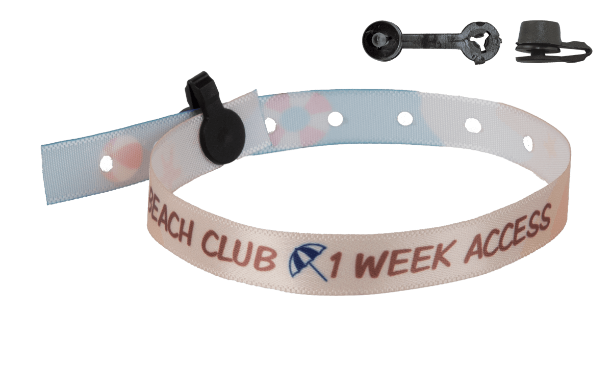 Pulseras de tela satinada 10mm "especiales para campings" con un cierre Nice