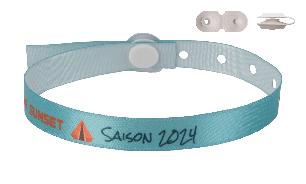 Pulseras de tela satinada 10mm "especiales para campings" con un cierre St Tropez