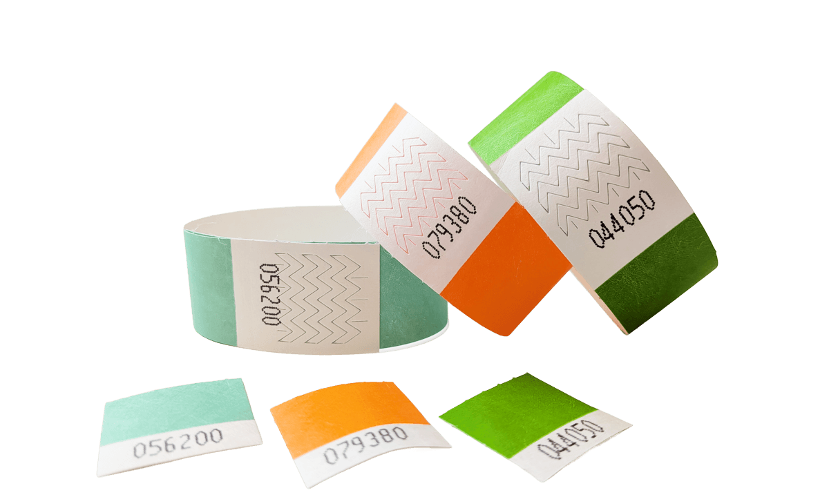 Pulseras Tyvek pre-numeradas 25 mm con lengüeta - Caja de 1000 unidades