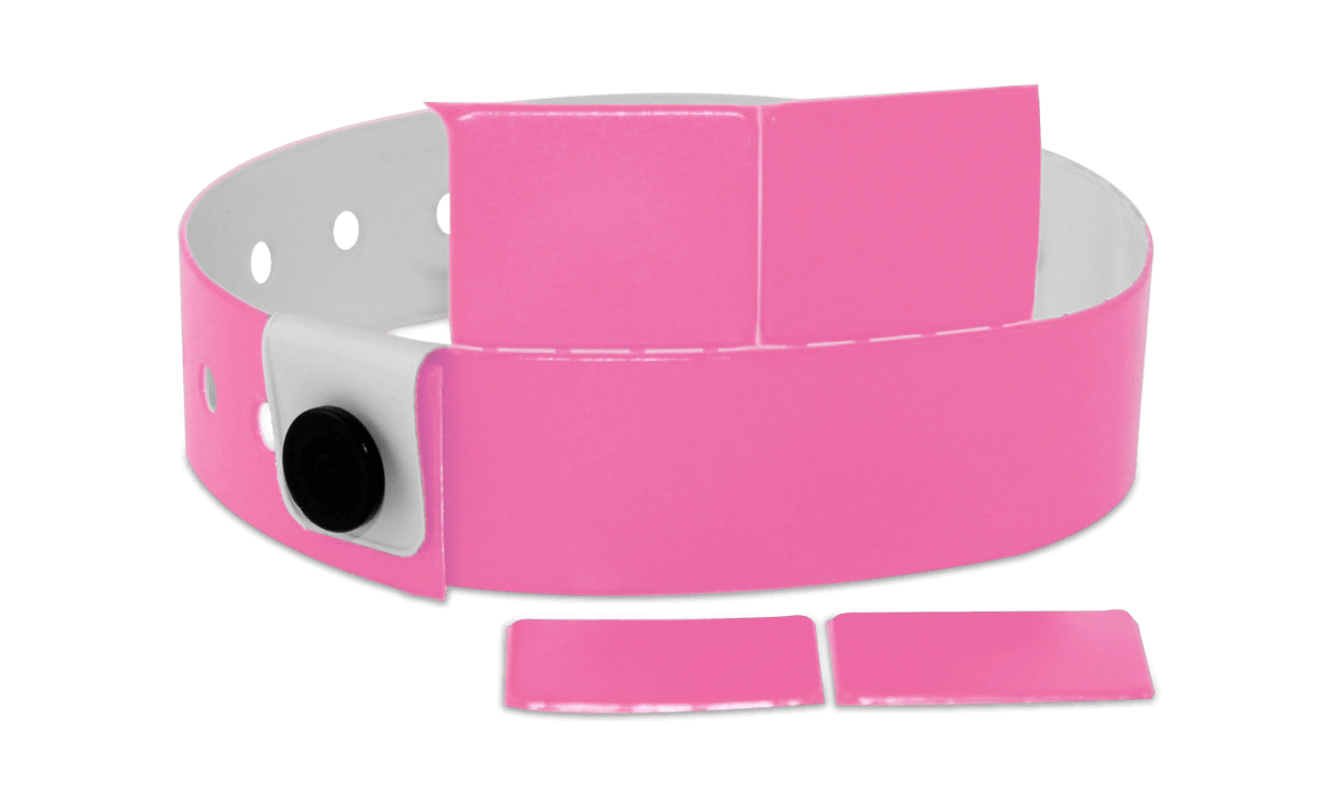 Pulseras de vinilo 19 mm con 4 lengüetas, day glow pink