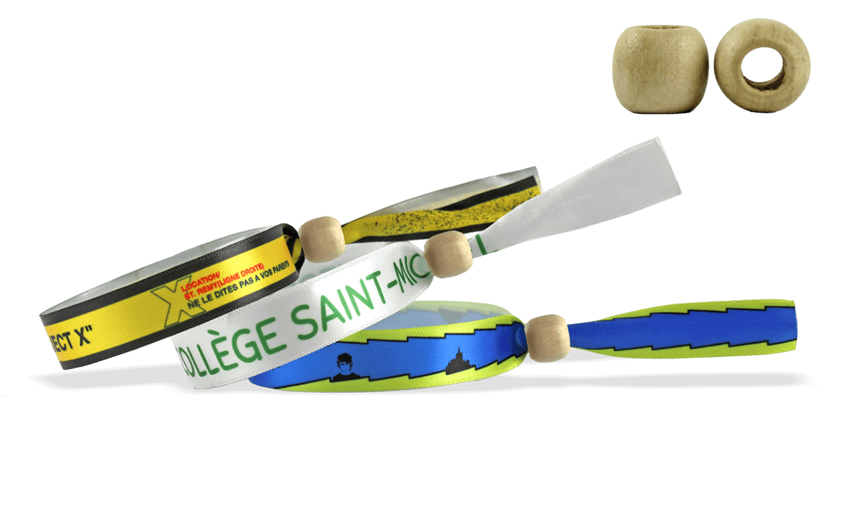 Pulseras de tela satinada "Montreal" con un cierre de madera reutilizable