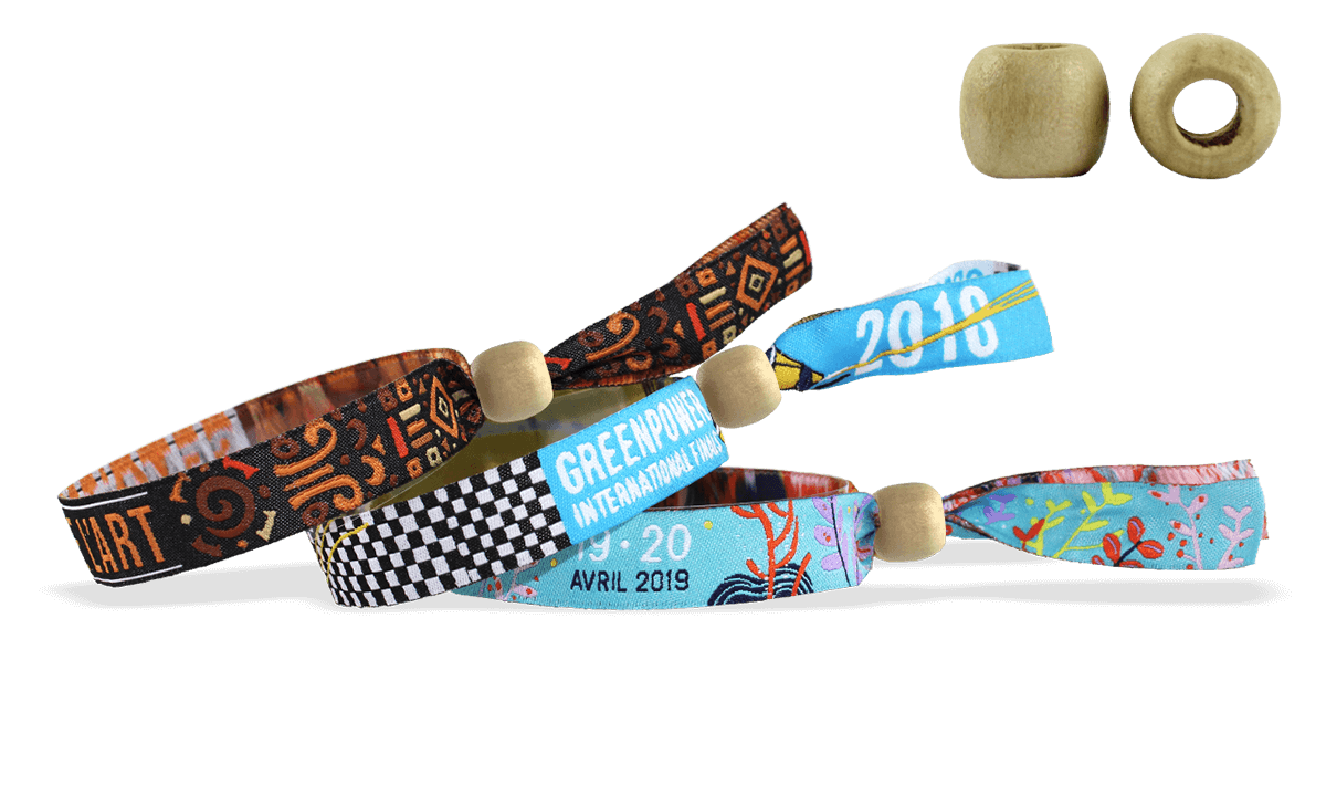 Pulseras de tela bordada "Montreal" con un cierre de madera reutilizable