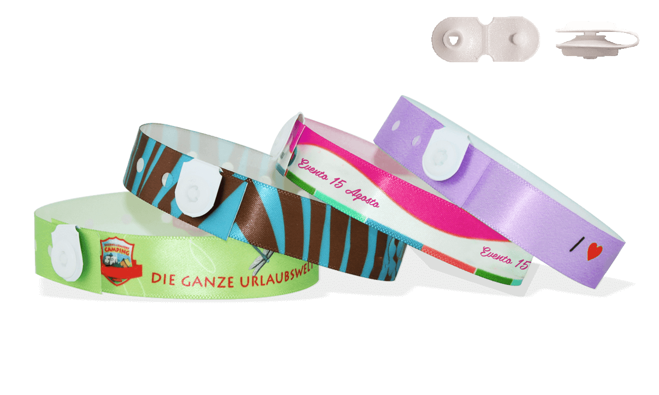 Pulseras de tela satinada "St Tropez" con un cierre a presión de vinilo