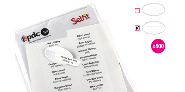 Plantillas Selfit® DoubleLine, 70 x 18 mm con bordes curvos, Blanco, 500 unidades