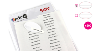 Plantillas Selfit® SingleLine, 70 x 12 mm con bordes curvos, Blanco, 500 unidades