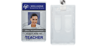 Porta acreditación rígido vertical para dos tarjetas con muesca para el pulgar - Premium