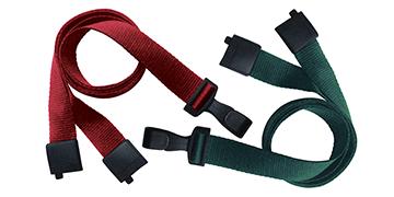 Lanyards de poliéster reciclado 15 mm con cierre de seguridad y mosquetón ancho de plástico no giratorio