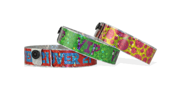 Pulseras holográficas 19 mm "Liquid Glitter" con una impresión digital de calidad fotográfica