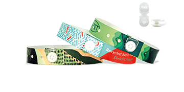 Pulseras de satén RECICLADO con cierre de botón de presión de vinilo transparente (Zurich)